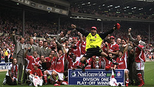 Charlton celebrate after winning an epic play-off final in 1998